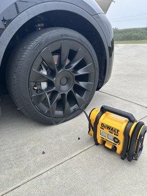 Mobile service. We come to you to plug your tire and fill it up to proper psi.