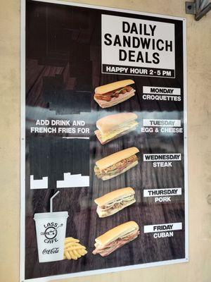 Daily happy hour on sandwiches!