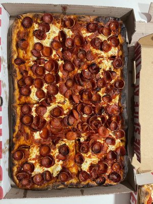 Spicy pepperoni square slice pie