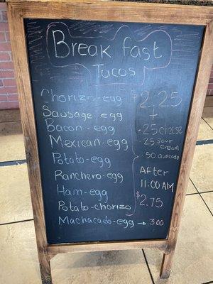 Updated breakfast menu Sept 23