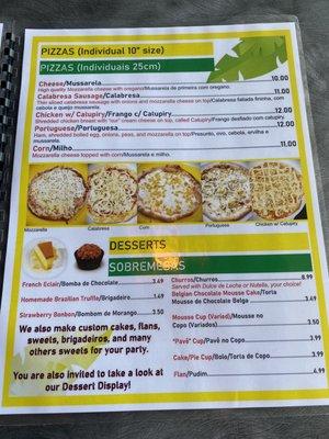 Menu pizza & desserts