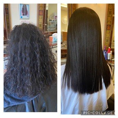 Before & after Japanese straightening at Cleo beauty salon in Arizona