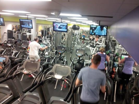 Gym: Weight machines & free, ellipticals, treadmills, bikes, rowers and stair stepper. Not much room to stretch.