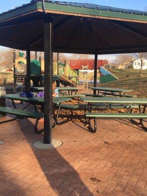 Picnic tables.