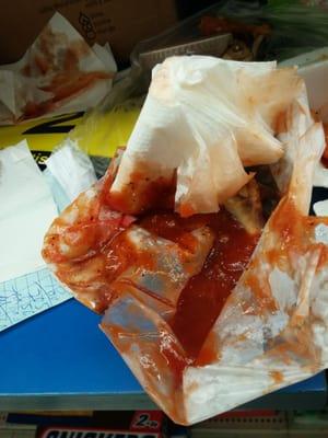 All the ketchup from the wings..a damn mess