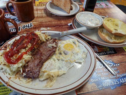 Breakfast of champions...steak and eggs.