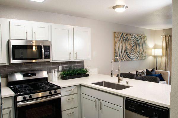 Updated modern kitchens with subway tile backsplash