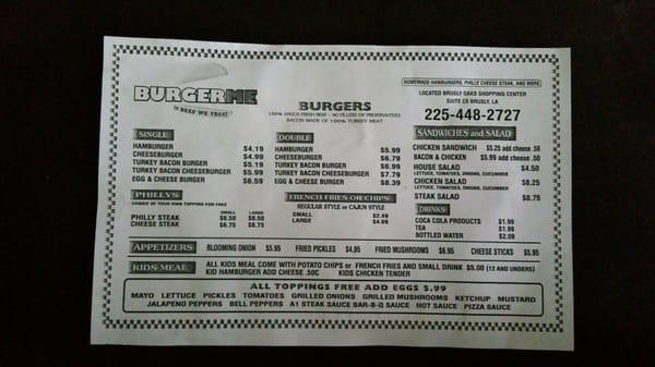 Burger Me now open in Brusly, LA. Here's the menu!