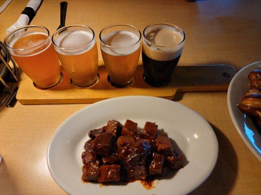 Beer flight and Burnt Ends