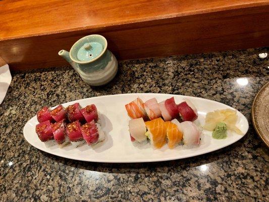 Pepper tuna and Rainbow Rolls. Fresh and delicious!