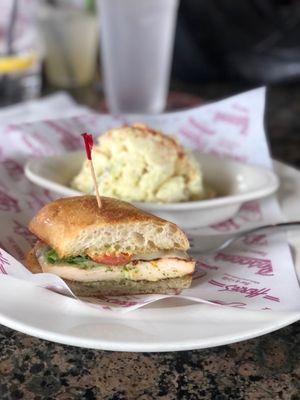 Chicken pesto sandwich with potato salad