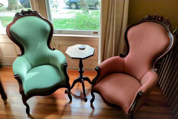 Two antique Chairs that Raynold's did for me.  Excellent Job!!  Thank you!