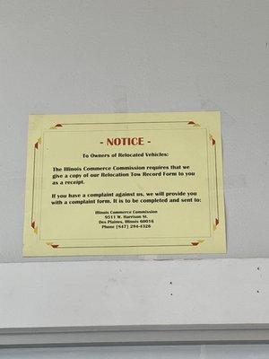 Notice above the window.