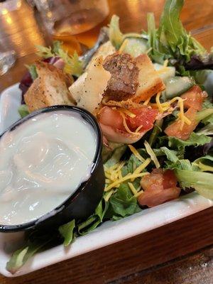 Green salad to start, with bleu cheese dressing