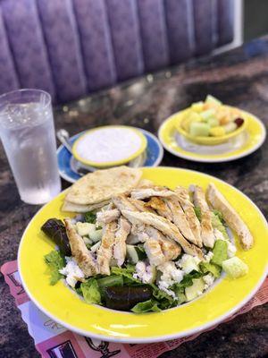 greek chicken salad with the best tzatziki sauce