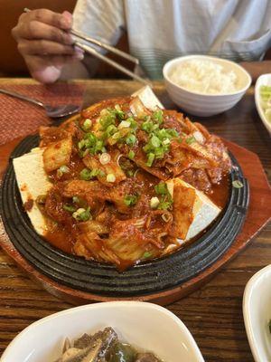 Kimchi pork tofu skillet - delicious!! And not spicy