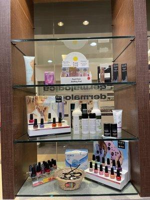 Products for sale at the front of the store. We also have new collection of polishes!