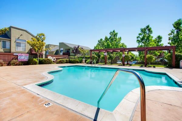 Sparkling blue swimming pool