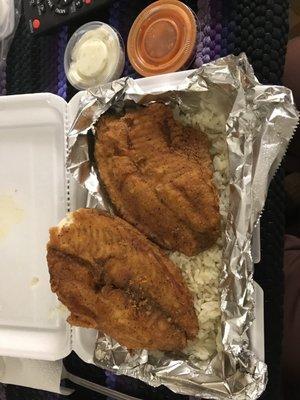 2piece tilapia w rice. $15 bucks!