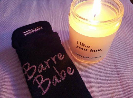 Fave grippy socks + candle bought at the boutique!