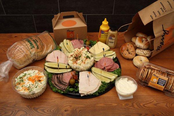 Big group?  Try a tray! Bagel and cream cheese trays, sandwich trays, deli trays (pictured), dairy trays and fish trays.  Box lunches too!