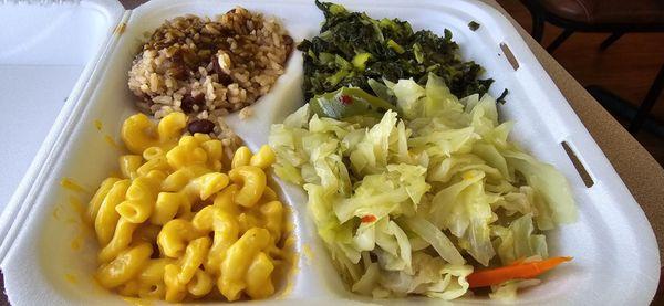 Vegetarian Dinner  - red beans & rice, cabbage, mixed greens, Mac & chese