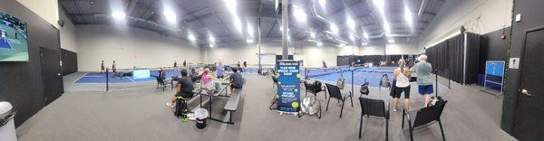 4 professional Pickleball courts with restrooms and area for spectators.