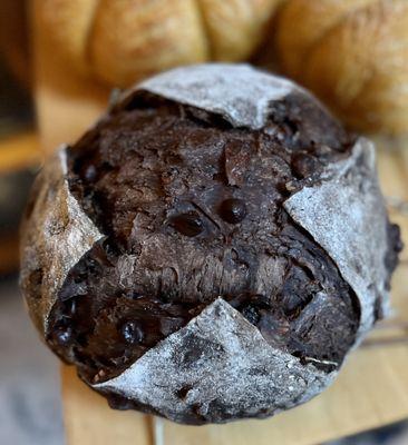 Double chocolate pecan raisin sourdough artisan loaf