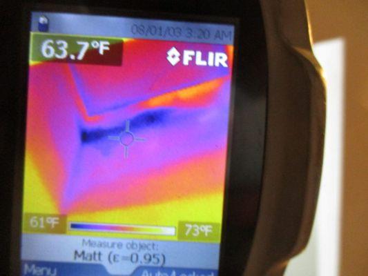 Leaking below skylight - only visible with the infrared camera