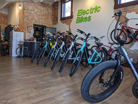 electric bikes on the sales floor