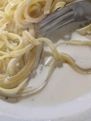 The worst fettuccine I've ever had. Uncooked noodles sitting in milk.