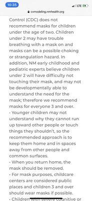 By Arizona State law, infants and children under 3 do not need to wear a mask, but apparently 2 is greater than 3 according to Corey.