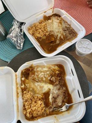 Top: Beef enchiladas (dinner), Bottom: Combo Plate #19: beef enchilada & tamale