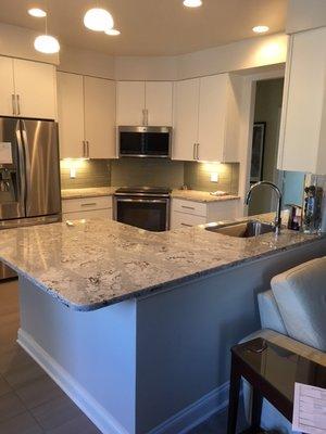 Contemporary kitchen cabinets with Quartz countertop