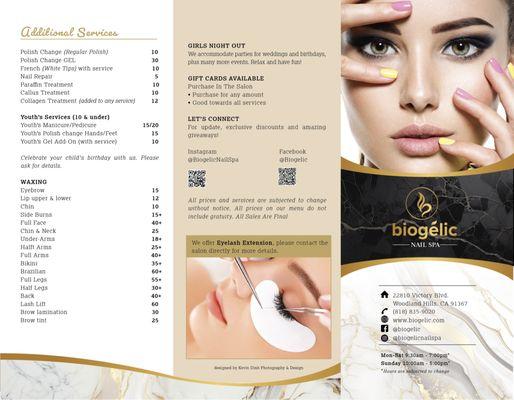 Salon Menu with pricing (front)