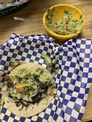 Black bean taco and guacamole