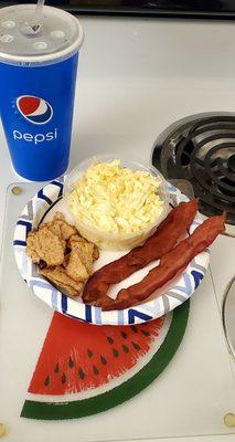 A deconstructed sandwich (no bread). The egg salad, bacon by the slice, and Ritz veggie crackers are a tasty lunch!