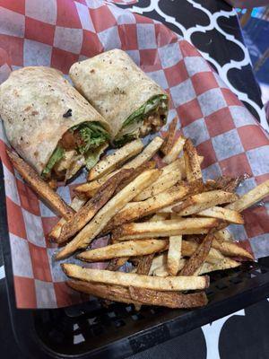 Buffalo chicken wrap and delicious fries!