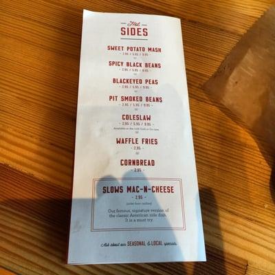 Sides menu