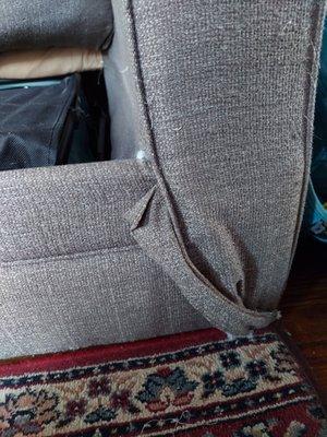 Close-up of untouched, broken couch