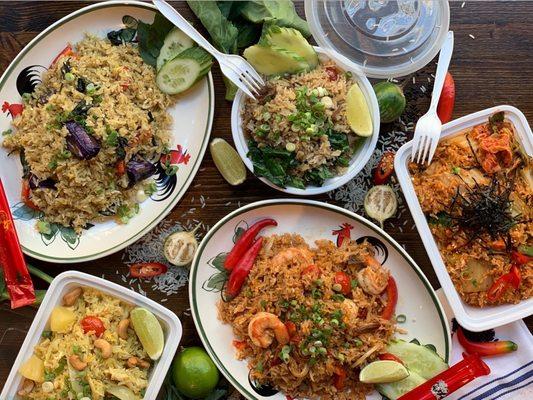 Tom Yum fried rice, Green curry fried rice, Pineapple fried rice, Kimchi fried rice