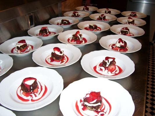 Walnut Brownies with Strawberry Cream