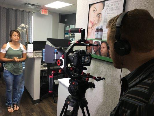 Superhero Productions owner Aaron Schumann shooting b-roll for Rapid Laser Med Spa, 2018.