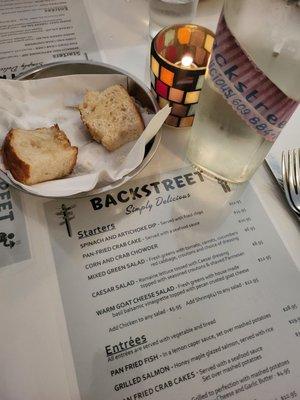 Menu and crispy tasty bread.