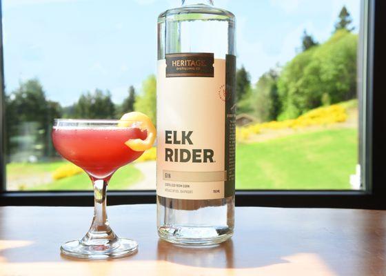 Hot GRL Summer - featuring Elk Rider Gin, Raspberry Gum Syrup, RAFT Citrus Rosemary Syrup, Lemon Juice, Lime Coriander Bitters & lemon twist