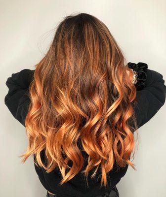 Stunning copper balayage at Willo Aveda Roseville. Stop by our salon for vibrant coloring and expert balayage.