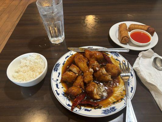 Orange chicken and egg rolls