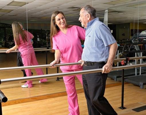 Parallel bars in therapy.