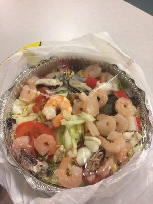 Seafood salad. Shrimp look undercooked