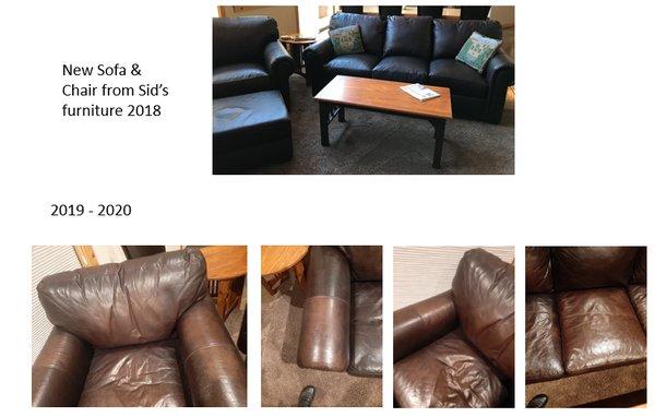 Carolina Custom Leather Sofa & Chair purchased from Sids and after 6 months.